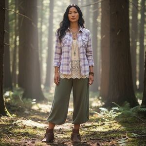 Vintage 90s American Eagle Plaid Button Down Shirt Blue & Pink Western Snaps L